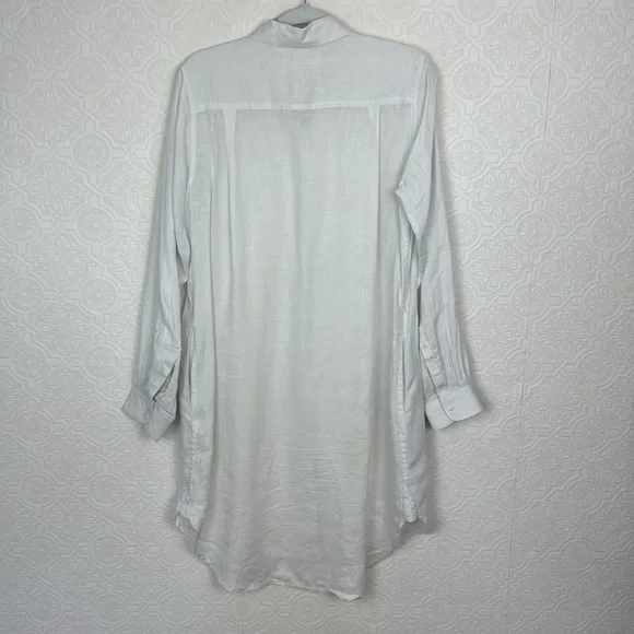 Trovata Birds of Paradis 100% Linen Tunic Dress Button Up Pockets White Shirt - Picture 7 of 11